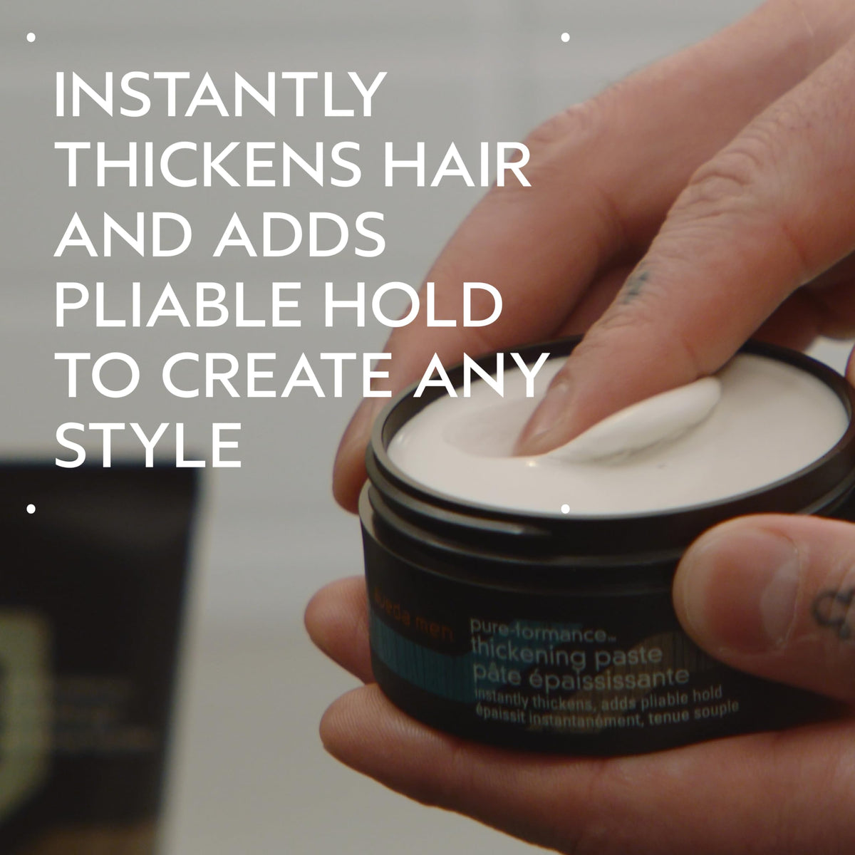 Aveda Men close-up of paste texture, showing spreadable, pliable formula