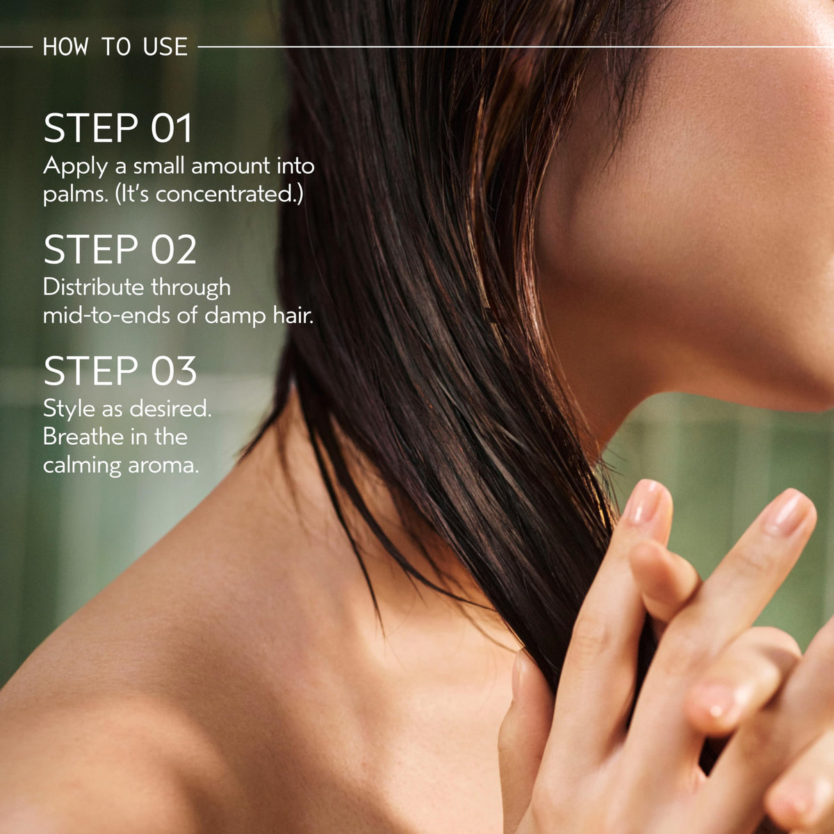Aveda before and after ends application showing smoother, shinier hair