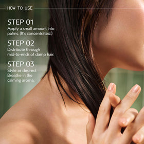 Aveda before and after ends application showing smoother, shinier hair