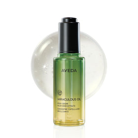 Aveda front packaging showing the oil bottle and branding for quick recognition