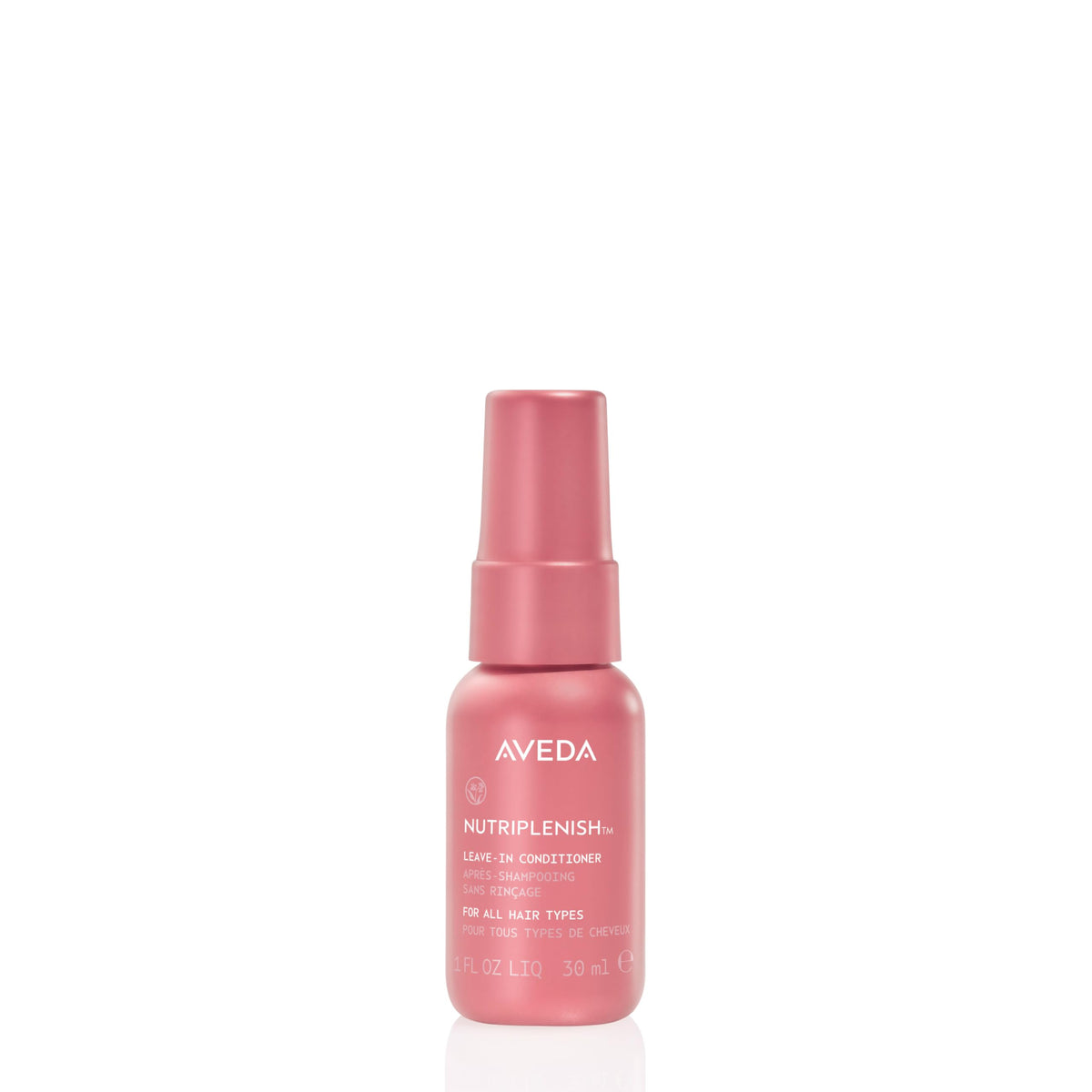 Aveda Nutriplenish front packaging showing compact travel bottle and brand