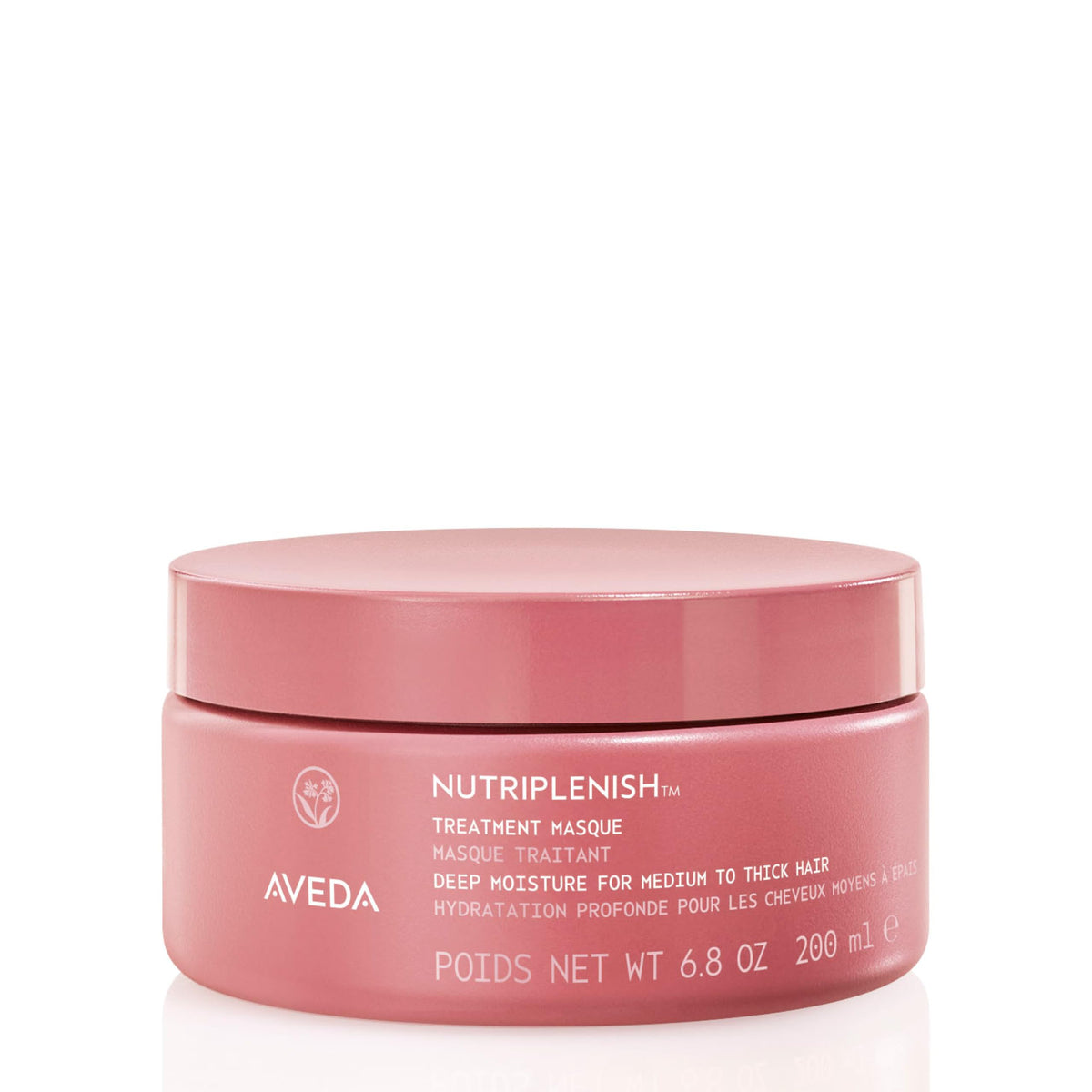 Aveda Nutriplenish masque front packaging showing jar and label benefits