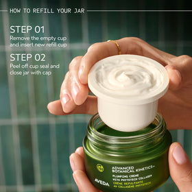 Aveda jar beside ruler to show 1.7 fl oz full-size volume and portability