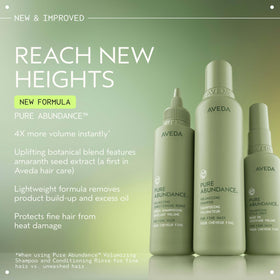 Before-and-after fine hair images using Aveda Pure Abundance showing visible lift