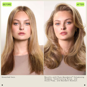 Aveda Pure Abundance in shower being applied to wet hair, demonstrates easier detangling and volume