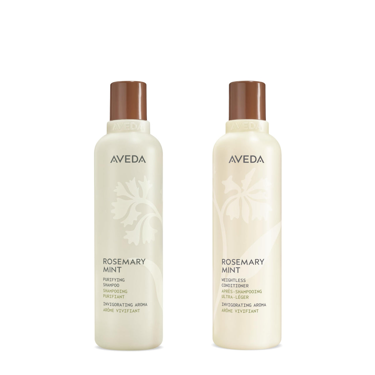 Aveda front packaging showing the purifying shampoo and conditioner set and refreshing scent