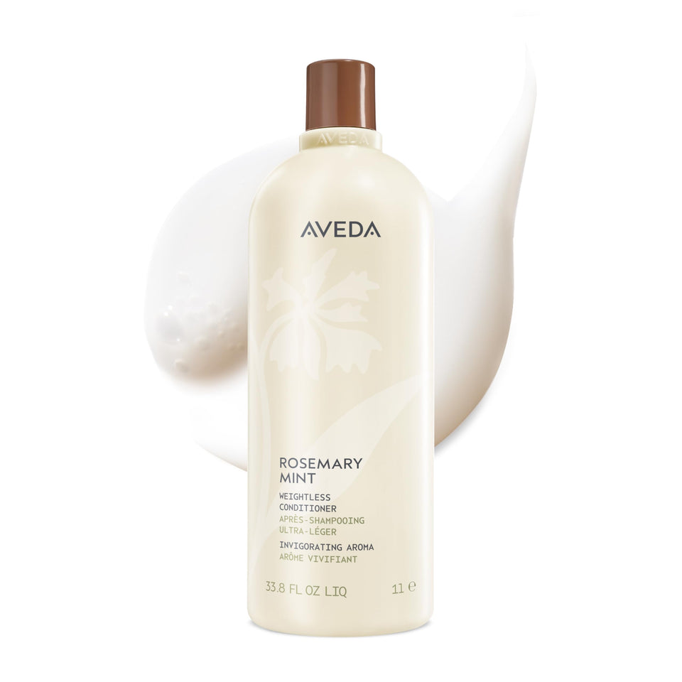 Aveda bottle front packaging showing brand and lightweight conditioner benefits