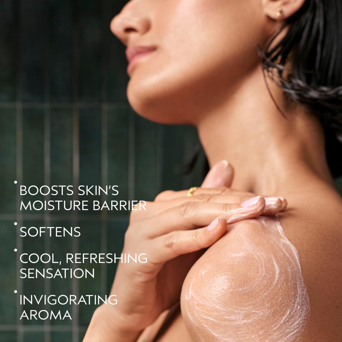 Aveda bottle pump dispensing lotion, easy application and controlled amount