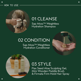 Aveda Sap Moss label close-up highlighting silicone-free formula