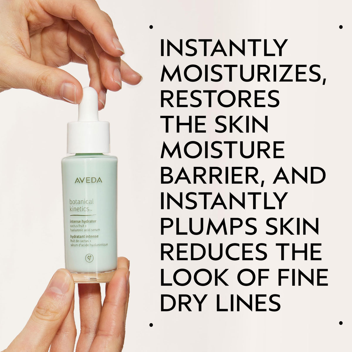 Aveda serum texture close-up highlighting lightweight, fast-absorbing formula benefit