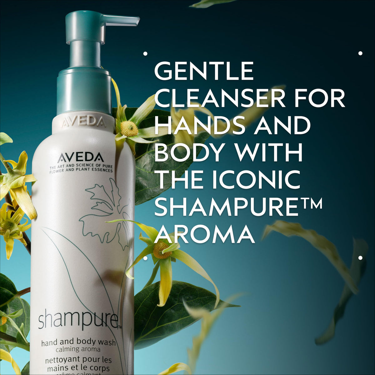 Aveda Shampure pump close-up highlighting easy dispensing and controlled use benefit