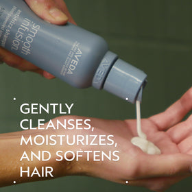 Aveda back label detail highlighting ingredients and usage benefits