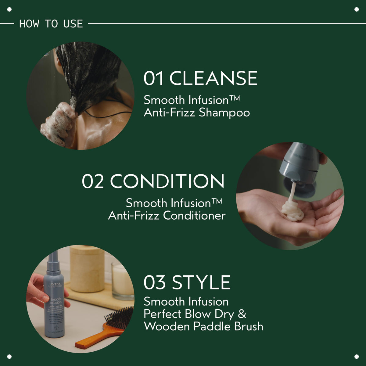 Aveda applied to wet hair mid‑lengths showing easier detangling benefit