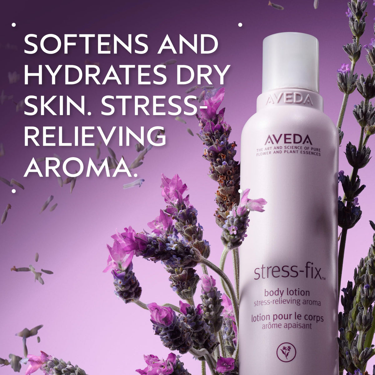 Aveda close-up of pump and label highlighting natural ingredients