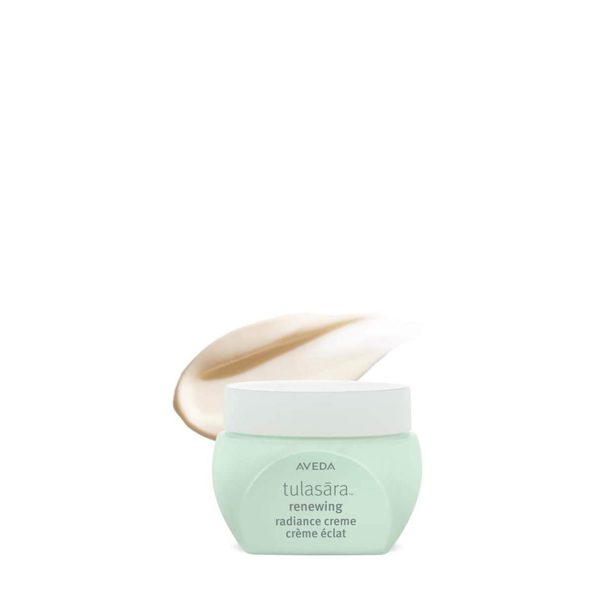 Aveda Tulasara front jar showing product and label, highlighting brand radiance benefit