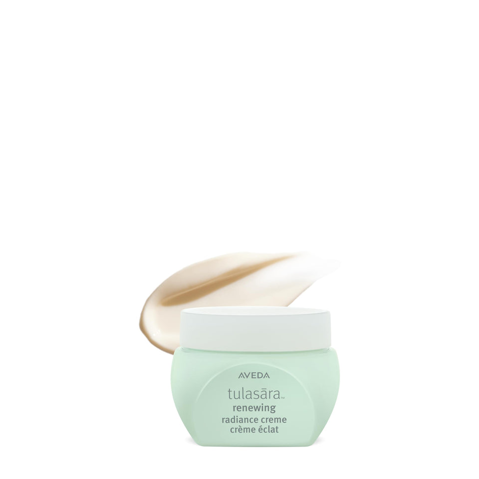 Aveda Tulasara front jar showing product and label, highlighting brand radiance benefit