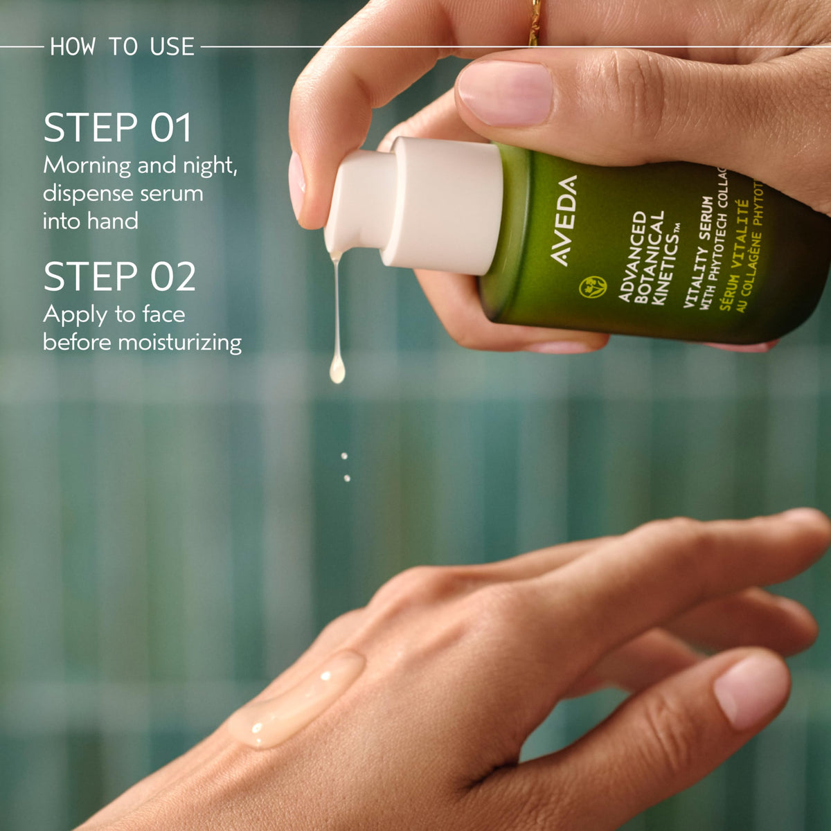 Aveda serum layered in a skincare routine for improved skin appearance