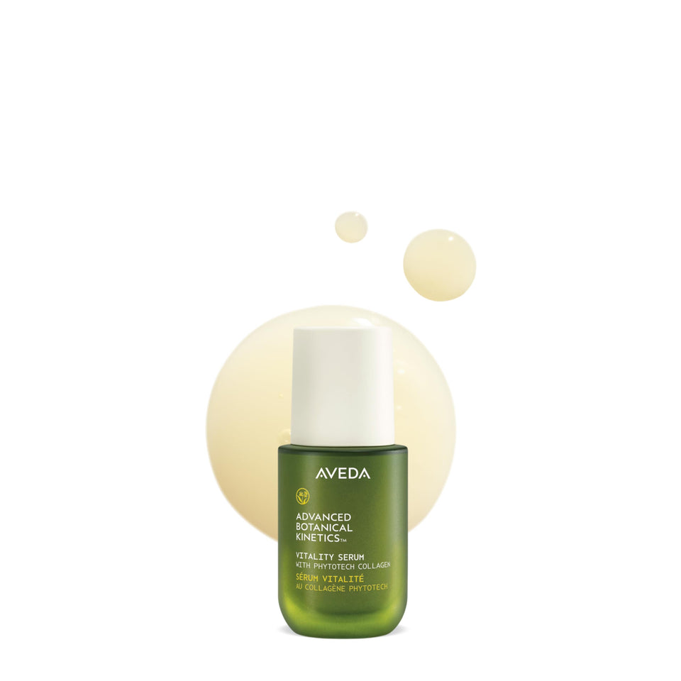 Aveda bottle front view showing sleek packaging and product benefit