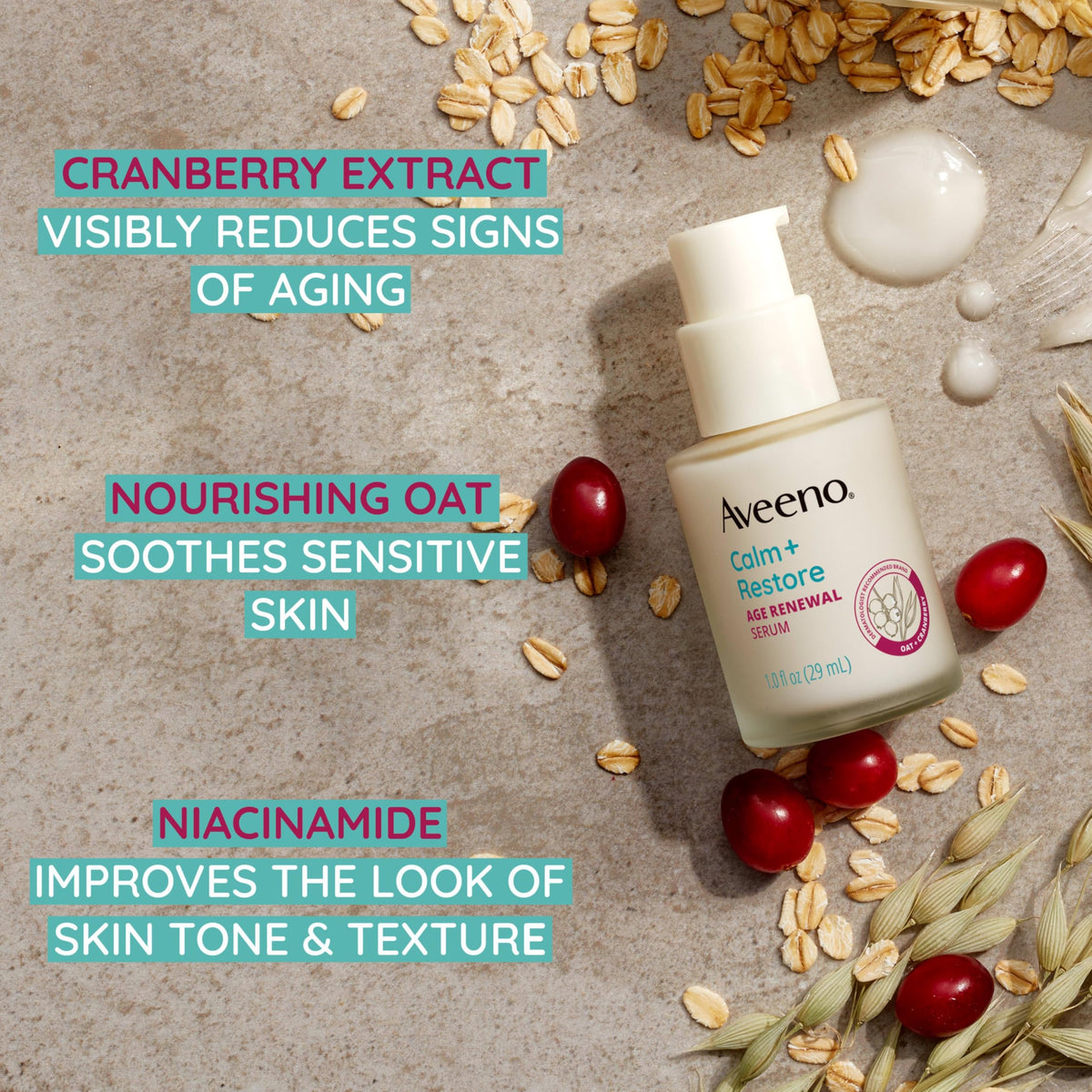 Aveeno 1 oz bottle in hand showing size and travel-friendly benefit