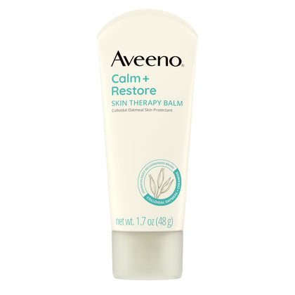 Aveeno balm front jar showing product packaging and soothing benefit