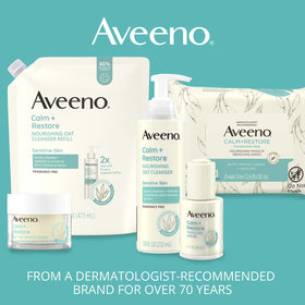 Aveeno balm label close-up showing ingredient and sensitive-skin claims