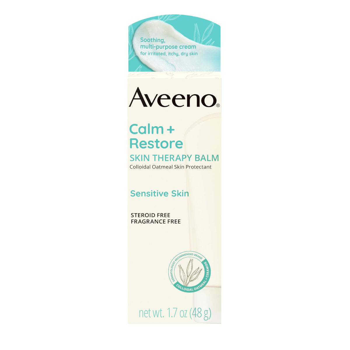 Aveeno balm on bedside table demonstrating nightly skin-repair routine