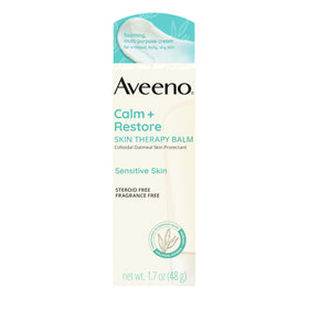 Aveeno balm on bedside table demonstrating nightly skin-repair routine