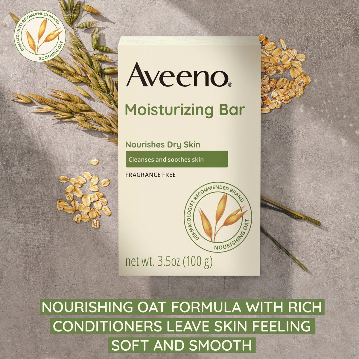 Aveeno close-up of bar texture highlighting moisturizing conditioners