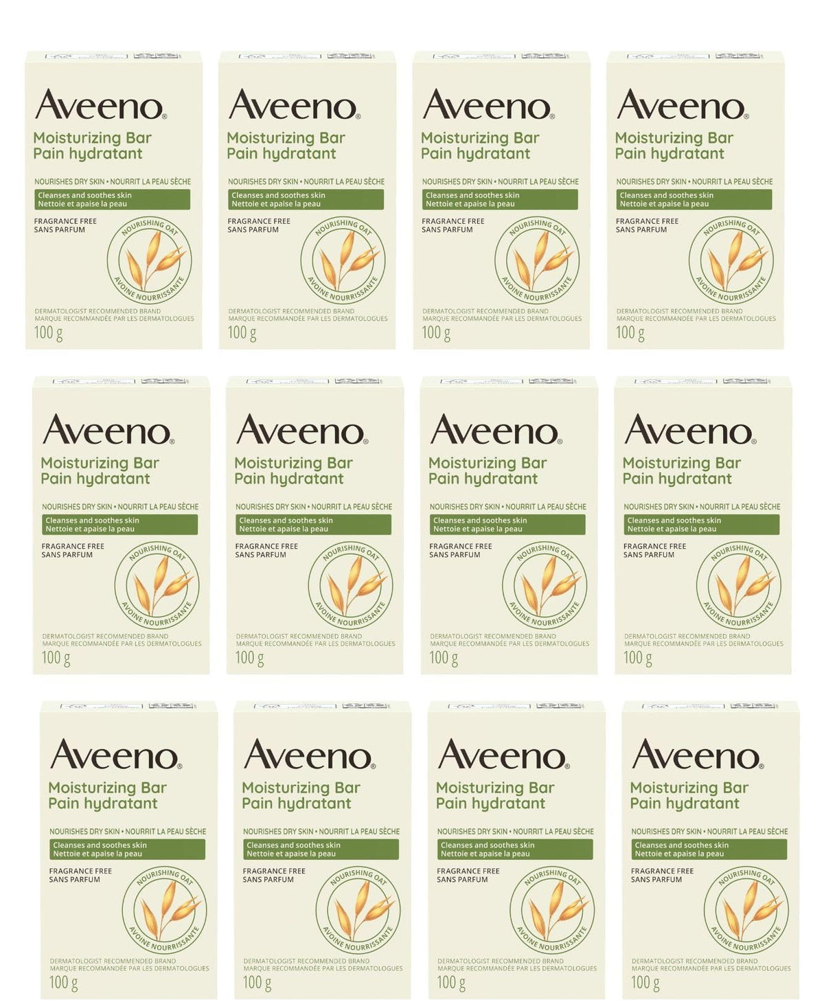 AVEENO moisturizing bar front packaging showing label and size benefit