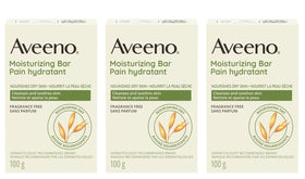 Aveeno moisturizing bar front view showing clean packaging and benefits