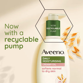 Aveeno placed on bathroom shelf illustrating daily routine convenience