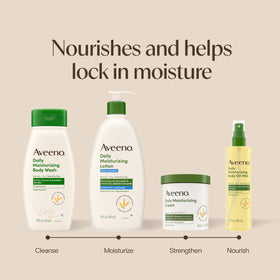 Aveeno body wash in shower setting promoting daily gentle care