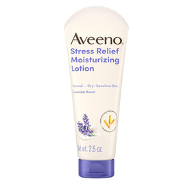 Bathroom counter scene with Aveeno product promoting a soothing nightly routine