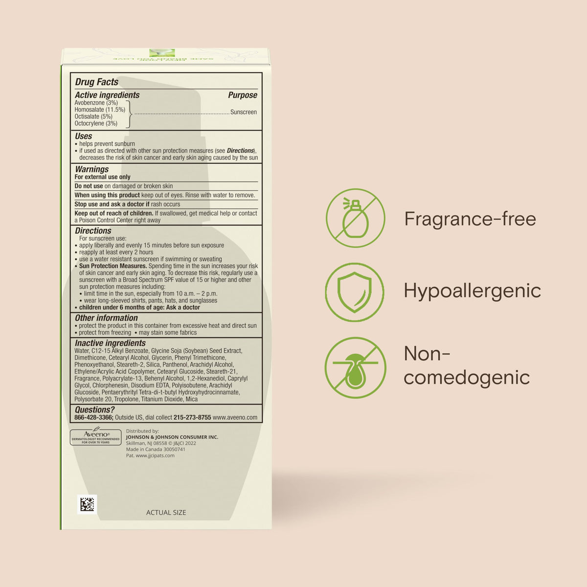 Aveeno in a beauty bag travel setting conveying convenient on-the-go protection benefit
