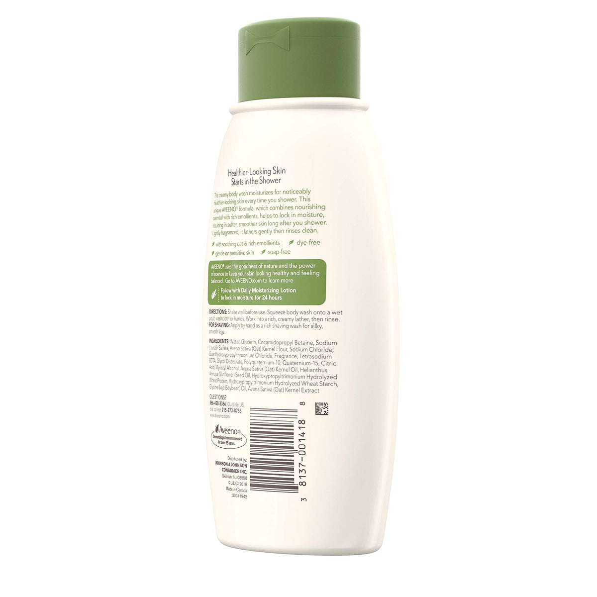 Aveeno bottle in shower setting showing in-use convenience and hydration
