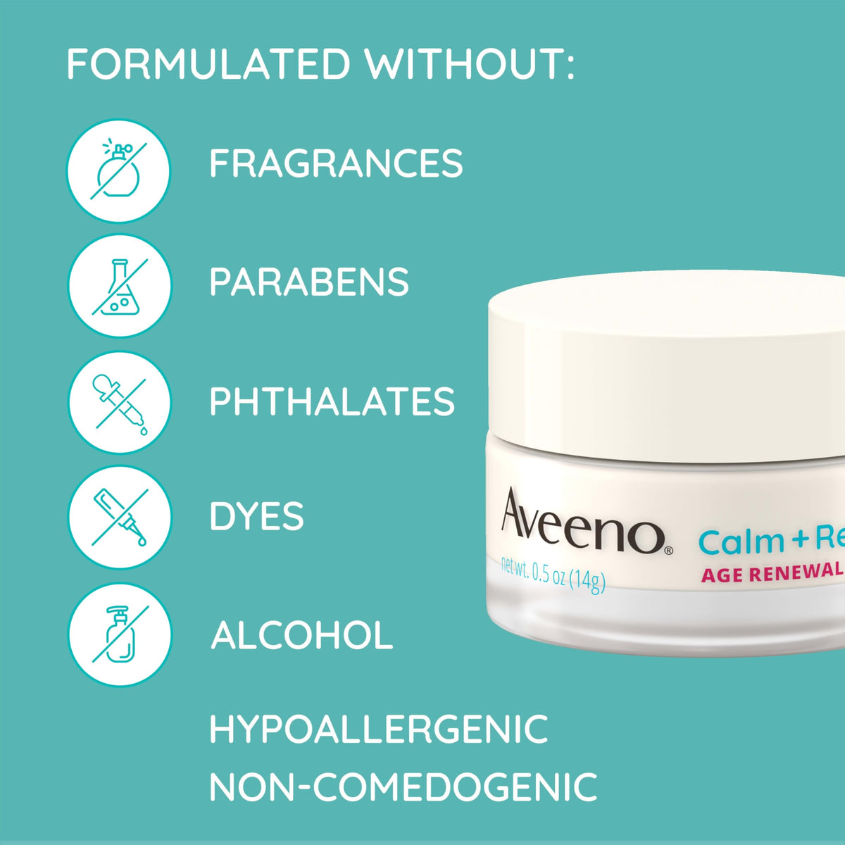 Aveeno jar with oat and cranberries illustrating calming natural ingredients