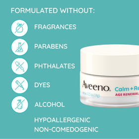 Aveeno jar with oat and cranberries illustrating calming natural ingredients