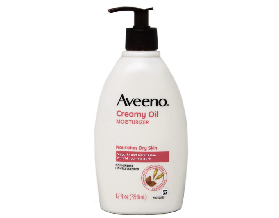 Aveeno front packaging showing bottle and label, highlighting portable 12oz size