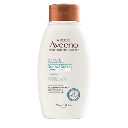 Aveeno front bottle showing product name and calming design for gentle care