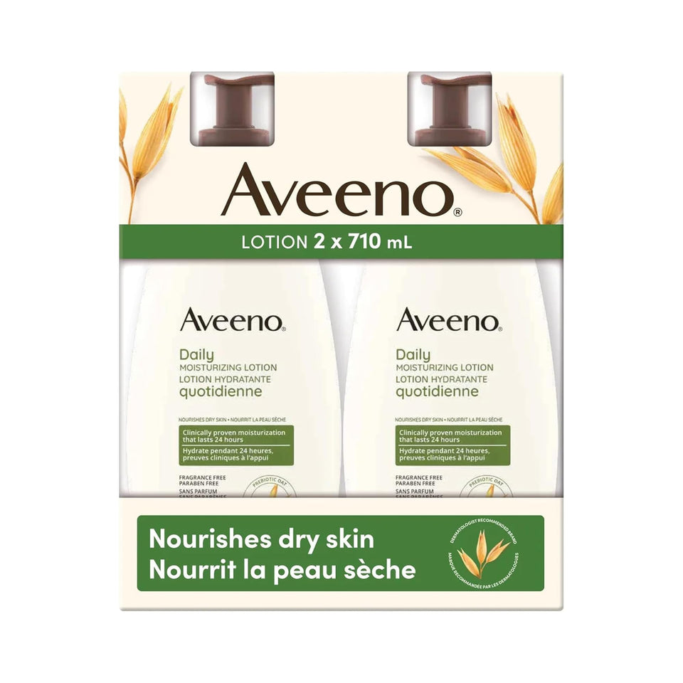 aveeno front packaging two-pack pump bottles showing value and convenience