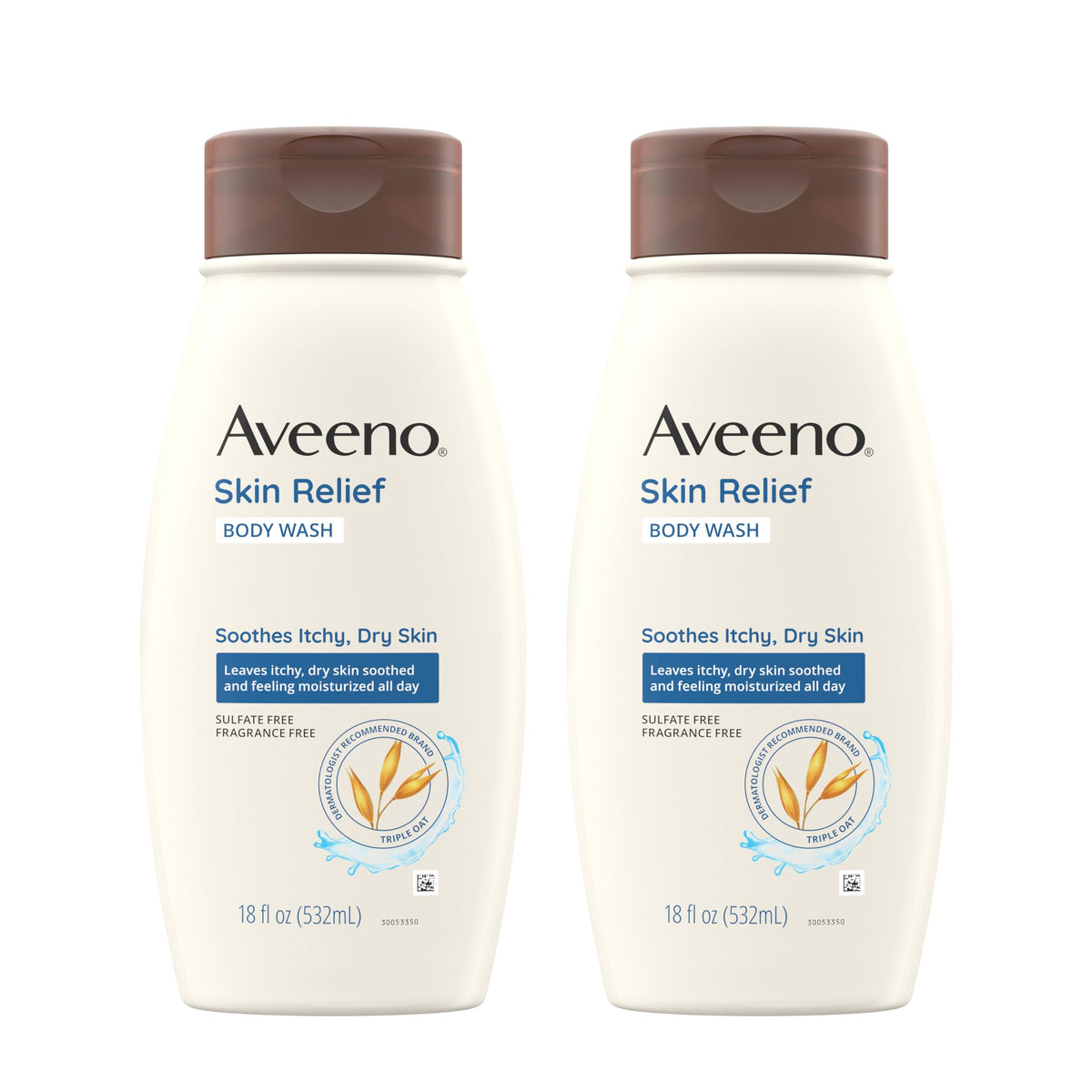 Aveeno front packaging two-pack showing product benefits and size