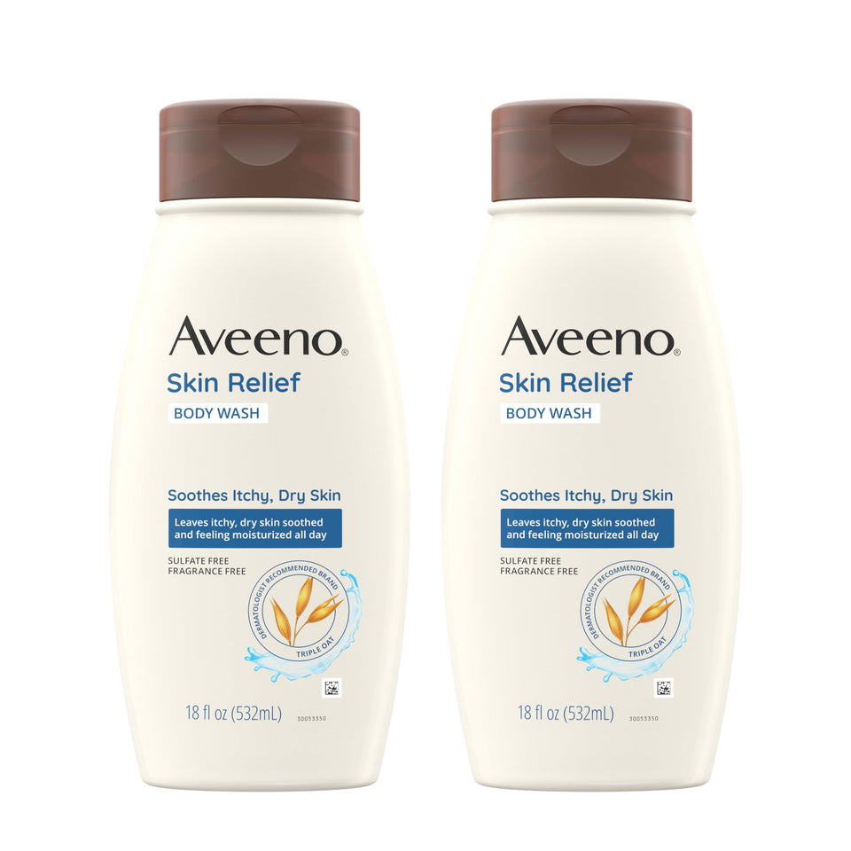 Aveeno front packaging two-pack showing product benefits and size