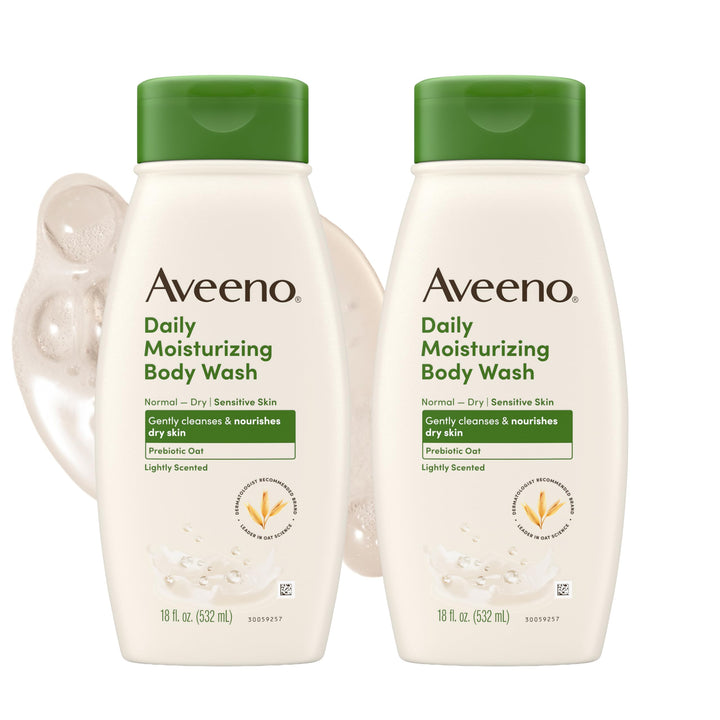 Aveeno front packaging 2-pack showing labels and size benefits