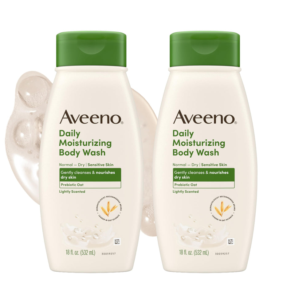 Aveeno front packaging 2-pack showing labels and size benefits