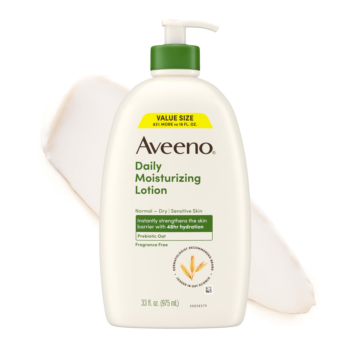 Aveeno front packaging 33oz showing label and value size benefit