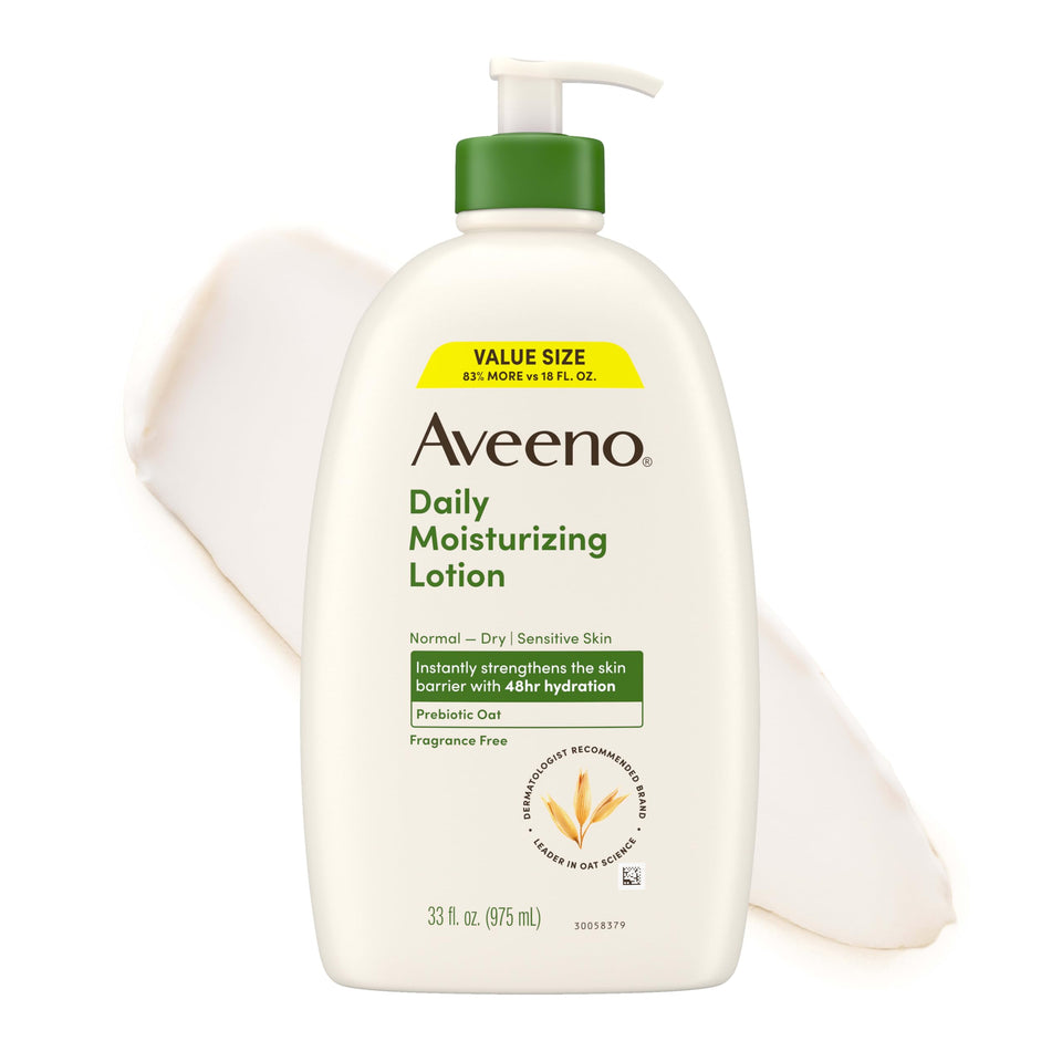 Aveeno front packaging 33oz showing label and value size benefit