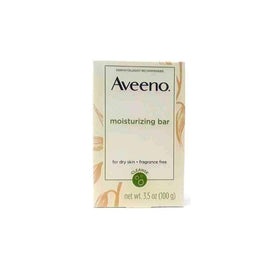 Aveeno front packaging of eight moisturizing bars showing quantity and benefits