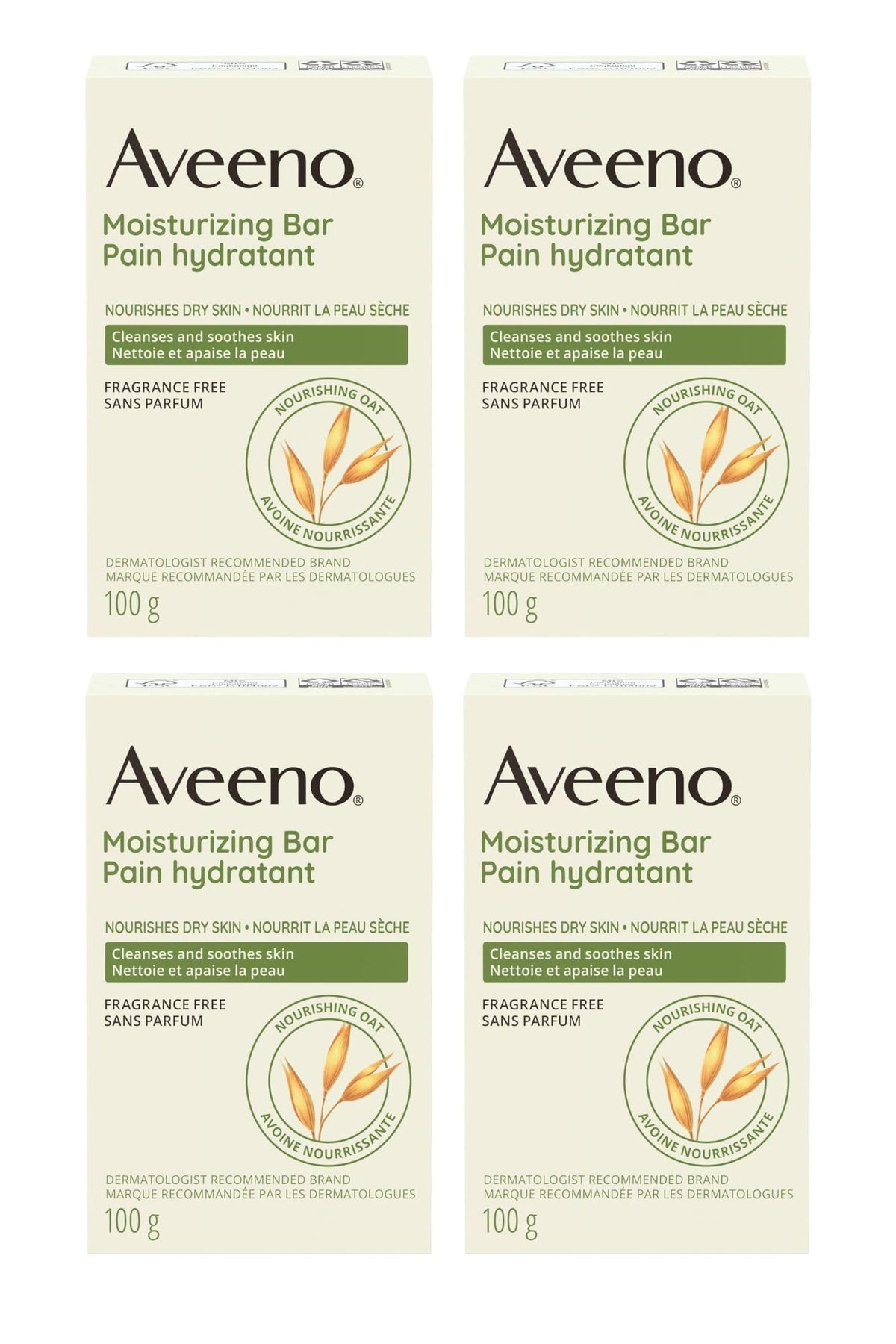 Aveeno front packaging showing gentle moisturizing bar and benefits