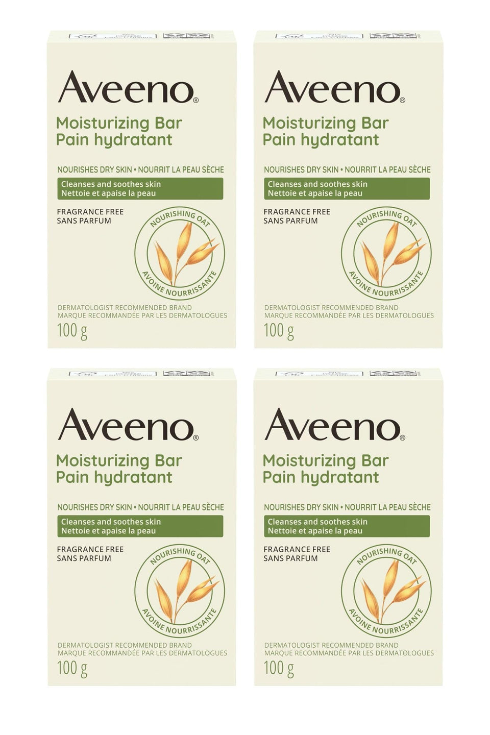 Aveeno front packaging showing gentle moisturizing bar and benefits