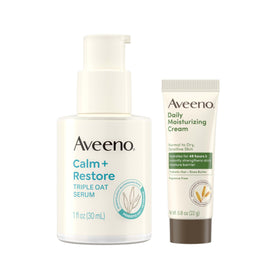 Aveeno front packaging bundle showing both serum and travel cream for easy routine